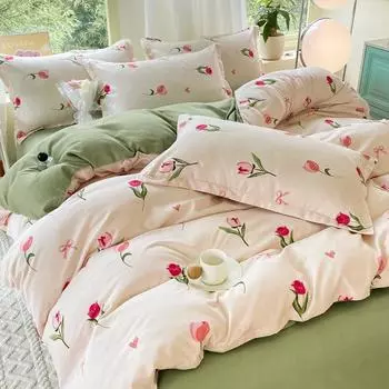 Постельное белье Набор из четырех предметов Напечатанная простыня Пододеяльник Наволочки 0.9m bed