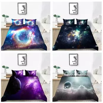 Постельное белье Одеяло и наволочка Односпальная/двуспальная кровать Полноразмерный комплект постельного белья с принтом «Космическая планета» на молнии Мягкое и удобное постельное белье DE 100x135cm