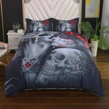 Постельное белье, пододеяльник, 3D Dead Sugar Skull Girl Kissing Skull Home Постельное белье. Включено: Пододеяльник, наволочка 70x133cm 2pcs