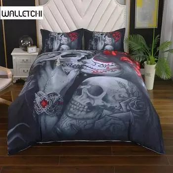 Постельное белье, пододеяльник, 3D Dead Sugar Skull Girl Kissing Skull Home Постельное белье. Включено: Пододеяльник, наволочка EU single(135x200cm)