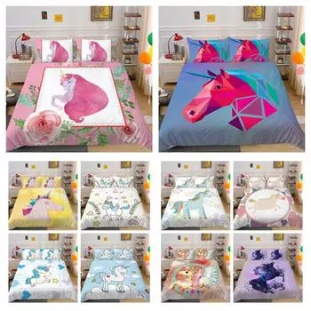 Постельное белье, пододеяльник, дизайн с единорогом, постельное белье для детей, школьный комплект для взрослых, декор для спальни, наволочка, полиэстер UK Single 135x200cm