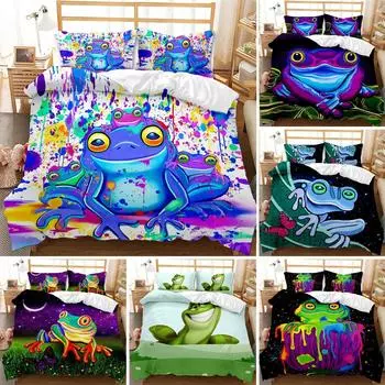 Постельное белье Пододеяльник с рисунком лягушки King Queen Size Fantasy Galaxy Animal Color Frogs Design Psychedelic Polyester Quilt Cover 70x133cm 2pcs