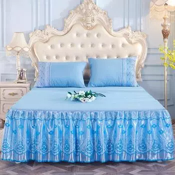 Постельное белье Подзор для кровати Принцесса в корейском стиле Фиолетовый кружевной Подзор для кровати Принцесса 1 пара Наволочка Трехсекционное покрывало для кровати Двойные покрывала Only 2pcs Pillowcase