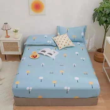 Постельное белье Простыня на резинке Стеганая хлопковая плоская простыня Мягкая плоская простыня Одинарная/двойная/двойная/большая/королевская простыня 2pc Pillowcase48x74