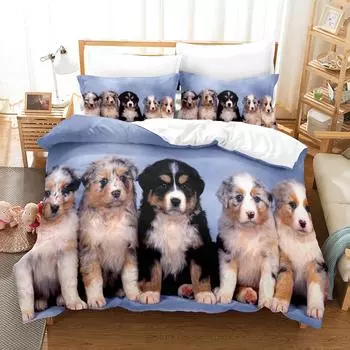 Постельное белье с 3D цифровой печатью, комплект из четырех предметов, комплект из трех предметов, животное, щенок, простыня, одеяло, подушка 135x200 two-piece set
