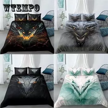 Постельное белье с 3D цифровой печатью, домашний текстиль, комплект из трех предметов, набор подушек, узор волка, темный ветер Queen