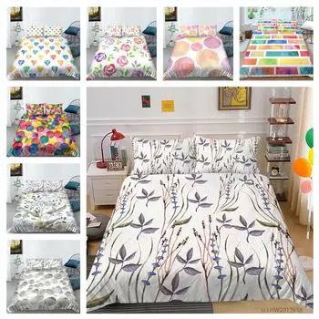 Постельное белье с 3D цветным узором и графической печатью, односпальная двуспальная кровать, полноразмерная наволочка с винтажным узором и пододеяльник, 2 или 3 удобных украшения для дома UK Single 135x200cm