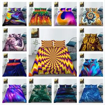 Постельное белье с 3D цветным узором, односпальная двуспальная кровать, полноразмерные роскошные семейные наволочки и пододеяльники, 2-3 шт. UK Single 135x200cm