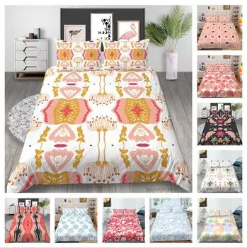 Постельное белье с 3D цветным узором и принтом, односпальная двуспальная кровать, полноразмерная винтажная наволочка с цветочным узором и пододеяльник 2 или 3, удобное украшение для дома UK Single 135x200cm
