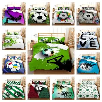 Постельное белье с 3D футбольным принтом, пододеяльник, костюм, 100% полиэстер, декор для спальни, наволочка из микрофибры, дышащая, моющаяся, теплая UK Single 135x200cm