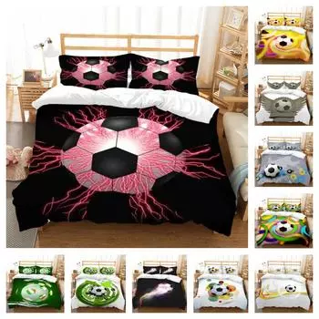 Постельное белье с 3D изображением футбола, комплекты постельного белья для детей, мужчин и женщин, популярный пододеяльник, наволочка из микрофибры, моющееся мягкое пододеяльник UK Single 135x200cm