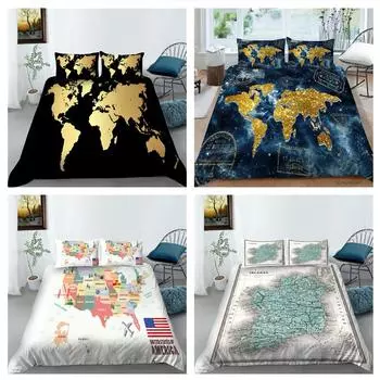 Постельное белье с 3D-картой и узором, односпальная двуспальная кровать, полноразмерная наволочка с персонализированным принтом и пододеяльник 2 или 3, удобное украшение для дома UK Single 135x200cm