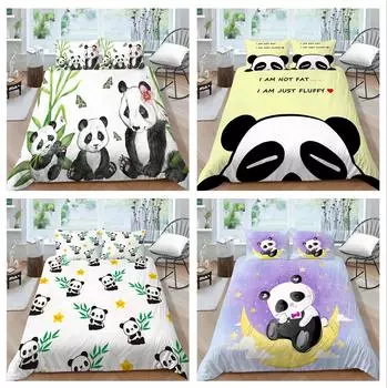 Постельное белье с 3D пандой, полноразмерное покрывало с животным узором, комплект из ткани из микрофибры с застежкой-молнией, моющееся мягкое украшение для дома Baby 100x135cm