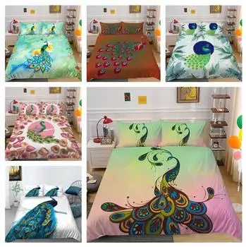 Постельное белье с 3D павлином, пододеяльник, наволочка, 2 или 3 предмета с принтом из перьев, ткань из микрофибры, односпальная кровать, двуспальная кровать, супер мягкое постельное белье DE 100x135cm