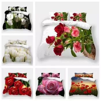 Постельное белье с 3D-печатью в виде цветов, пуховые пододеяльники и наволочки для женщин и девочек, 2/3-спальный пододеяльник для кровати размера «king-size» и «queen-size» в подарок Baby 100x135cm