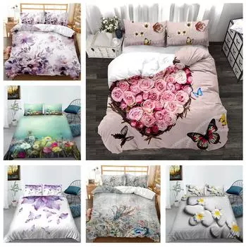 Постельное белье с 3D-печатью в виде цветов, пуховые пододеяльники для женщин и девочек, наволочки, подарочные наборы для двуспальных и двуспальных кроватей из 2/3 предметов, домашний текстиль из сверхтонких волокон Baby 100x135cm