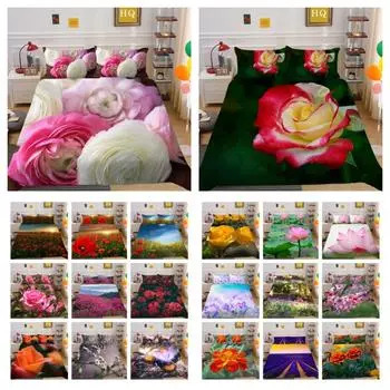Постельное белье с 3D принтом цветов, королевский размер, полиэстеровые покрывала, дизайн, высокое качество, домашнее постельное белье UK Single 135x200cm