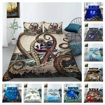 Постельное белье с 3D принтом морских животных, односпальная двуспальная кровать, полноразмерная наволочка и пододеяльник, 2 или 3 ткани из микрофибры, удобное украшение для дома UK Single 135x200cm