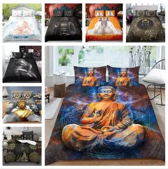 Постельное белье с 3D принтом серии Будды, односпальная двуспальная кровать, полноразмерная наволочка и пододеяльник, 2 или 3 ткани из микрофибры, удобное украшение для дома UK Single 135x200cm