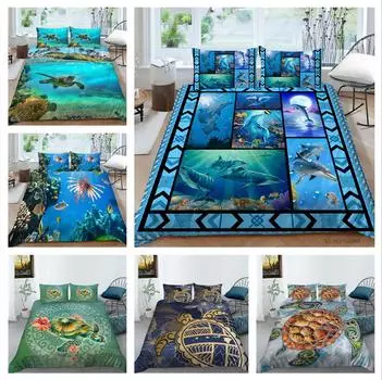 Постельное белье с 3D принтом морских животных, односпальная двуспальная кровать, полноразмерная наволочка и пододеяльник, 2 или 3 ткани из микрофибры, удобное украшение для дома UK Single 135x200cm