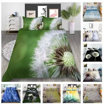 Постельное белье с 3D принтом одуванчика, односпальная двуспальная кровать, полноразмерная наволочка с растительным узором и пододеяльник 2 или 3, удобное украшение для дома UK Single 135x200cm