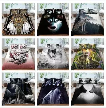 Постельное белье с 3D рисунком волка, односпальная двуспальная кровать, полноразмерная наволочка с животным принтом и пододеяльник из микрофибры, моющееся украшение для дома UK Single 135x200cm