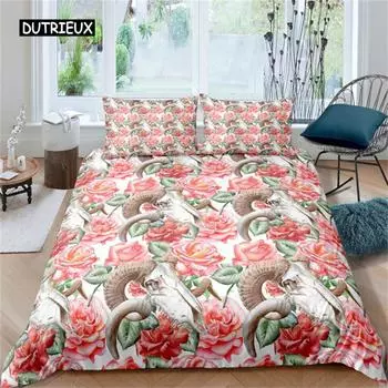 Постельное белье с экзотическим бычьим черепом, комплект постельного белья в стиле бохо, пододеяльник из микрофибры, перьевое одеяло, украшение для спальни US Queen(228x228cm)