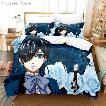 Постельное белье с аниме «Черный дворецкий» Cool Sebastian Ciel Dakimakura Комплект постельного белья для взрослых Пододеяльник Односпальный Двуспальный Покрывало из микрофибры EU Single 135x200cm