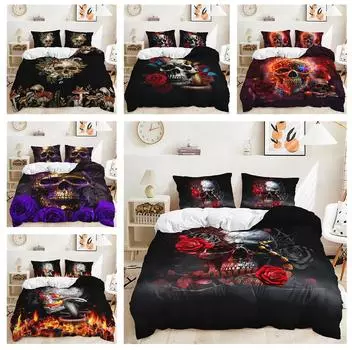 Постельное белье с черепом, новый комплект пододеяльников и наволочек для спальни на Хэллоуин, 2/3 шт., двуспальная кровать, декоративная атмосфера ужасов, подарочный комплект Baby 100x135cm