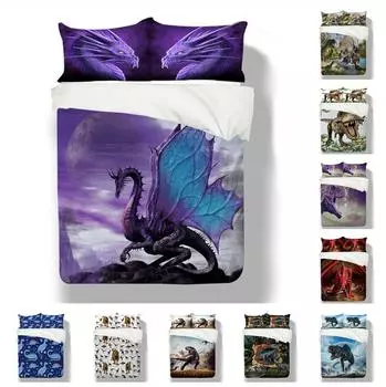 Постельное белье с динозаврами, 3D постельное белье и наволочки с доисторическими животными, 2/3 шт., EU135 * 200, полноразмерная детская комната, мягкое и легко чистящееся украшение для дома Baby 100x135cm