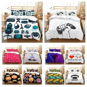 Постельное белье с игровой ручкой и принтом, набор пододеяльников, крутой домашний текстиль, детское постельное белье, комплект королевских размеров, стеганый чехол UK Single 135x200cm