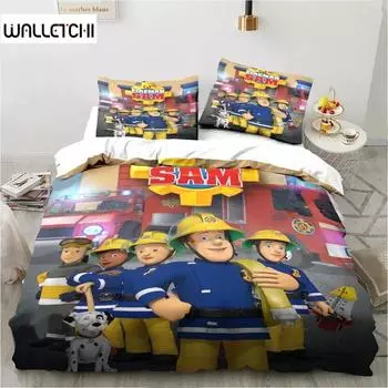 Постельное белье с игрушками из мультфильма «Пожарный Сэм», пододеяльник, стеганое одеяло, наволочка, одеяло размера «king-size», комплект постельного белья для мальчиков и взрослых 70x133cm 2pcs
