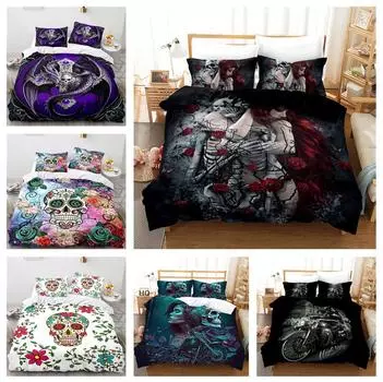 Постельное белье с изображением черепа и ужасов на Хэллоуин, пододеяльник, наволочка из 2/3 предметов, полноразмерное удобное покрывало с 3D-печатью, подарок на односпальную кровать Baby 100x135cm