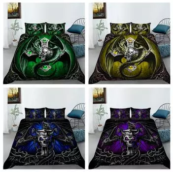 Постельное белье с изображением головы черепа, пододеяльник, наволочка, комплект постельного белья для семейной спальни из 3/2 предметов, односпальная кровать, двуспальная кровать, полноразмерное домашнее постельное белье DE 100x135cm