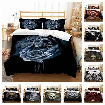 Постельное белье с изображением головы черепа, ткань из микрофибры, черный пододеяльник с принтом в виде головы черепа и наволочка, 2 или 3 односпальные двуспальные кровати, полноразмерное украшение для дома Baby 100x135cm