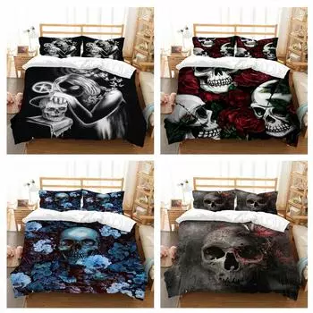Постельное белье с изображением головы черепа, ткань из микрофибры, черный пододеяльник с принтом в виде головы черепа и наволочка, 2 или 3 односпальные двуспальные кровати, полноразмерное украшение для дома Baby 100x135cm