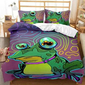 Постельное белье с изображением лягушки, тропическая природа, комплект постельного белья, 3D-пододеяльник с изображением животных для детей и мальчиков, мягкое полиэстеровое одеяло, размер Queen EU Single 135x200cm