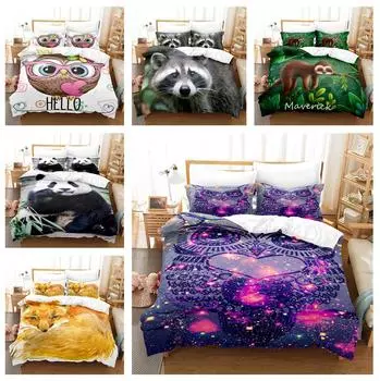 Постельное белье с изображением животных, напечатанное на 3D-принтере, двуспальная кровать размера «king-size», пуховый пододеяльник и наволочка, 2/3 шт. быстросохнущего ультратонкого волокна для украшения спальни Baby 100x135cm