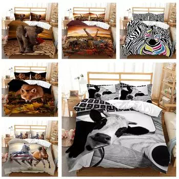 Постельное белье с изображением животных, пуховые пододеяльники для мальчиков, наволочки, 2/3 шт., полноразмерный комплект покрывала с 3D-печатью, односпальная кровать, двуспальная кровать, подарок Baby 100x135cm
