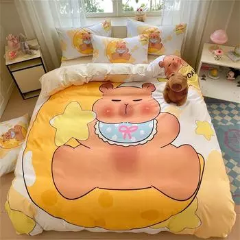Постельное белье с капибарами 3D дизайн милые животные комплект пододеяльника микрофибра пододеяльник для семьи, пары, детей наволочка кинг 90x200cm