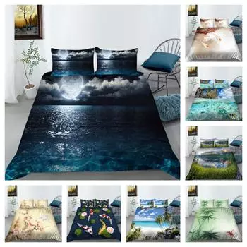 Постельное белье с пейзажным принтом, пододеяльник, домашний декор, мягкое дышащее постельное белье, детский комплект постельного белья, наволочка, одинарный двойной размер Single 135x200cm