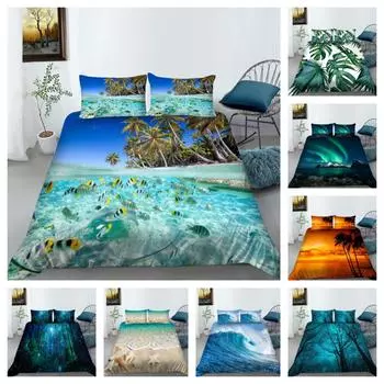 Постельное белье с пейзажным принтом, мягкое постельное белье, наволочка из микрофибры, дышащее домашнее одеяло для спальни, пододеяльник, комплект постельного белья Single 135x200cm