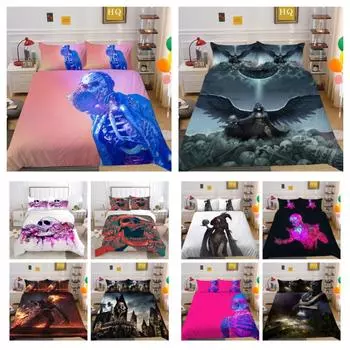 Постельное белье с принтом черепа, покрывало для подростков, двуспальный комплект постельного белья, чехол из микрофибры, высококачественное домашнее постельное белье UK Single 135x200cm