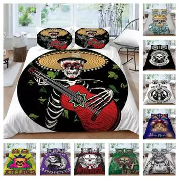 Постельное белье с принтом черепа, домашний текстиль, роскошное постельное белье из 2/3 предметов, новые модные наборы пододеяльников из микрофибры UK Single 135x200cm