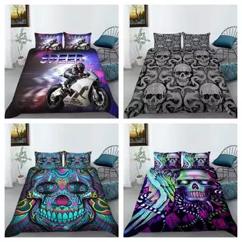Постельное белье с принтом черепа, комплект одеяла, комплект пододеяльников, односпальный размер, полиэстер, постельное белье UK Single 135x200cm