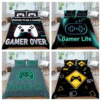 Постельное белье с принтом геймпада, комплект постельного белья с ручкой Gane, постельное белье, один размер для мальчиков и девочек, пододеяльник, полиэстер, декор для спальни UK Single 135x200cm
