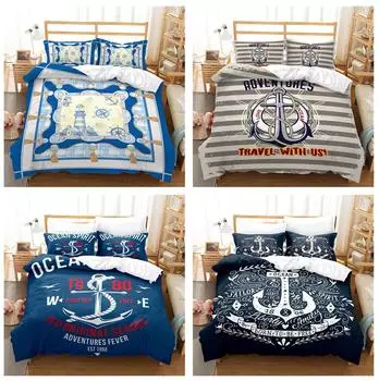 Постельное белье с принтом «лодка якорь», пододеяльник, наволочка, односпальная/двуспальная кровать, домашнее постельное белье, пододеяльник, AU King, полный размер Baby 100x135cm