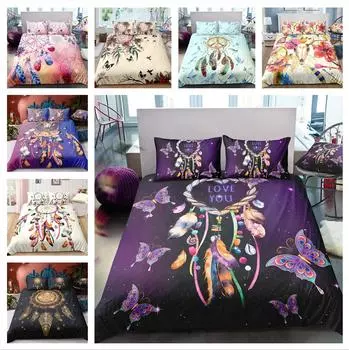 Постельное белье с принтом «Ловец снов», односпальная двуспальная кровать, полноразмерная наволочка и пододеяльник, 2 или 3 сказочных украшения дома для девочек и женской комнаты UK Single 135x200cm