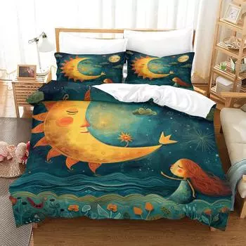 Постельное белье с принтом «Луна, ночное небо» Комплект постельного белья из трех предметов EU single 135*200