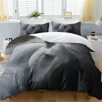 Постельное белье с принтом серой лошади, комплект из 3 предметов с пододеяльником и 2 наволочками, современный чехол для одеяла EU Single 135x200cm